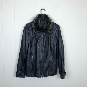 Danier‎ Leather Jacket Faux Fur Collar Sz L